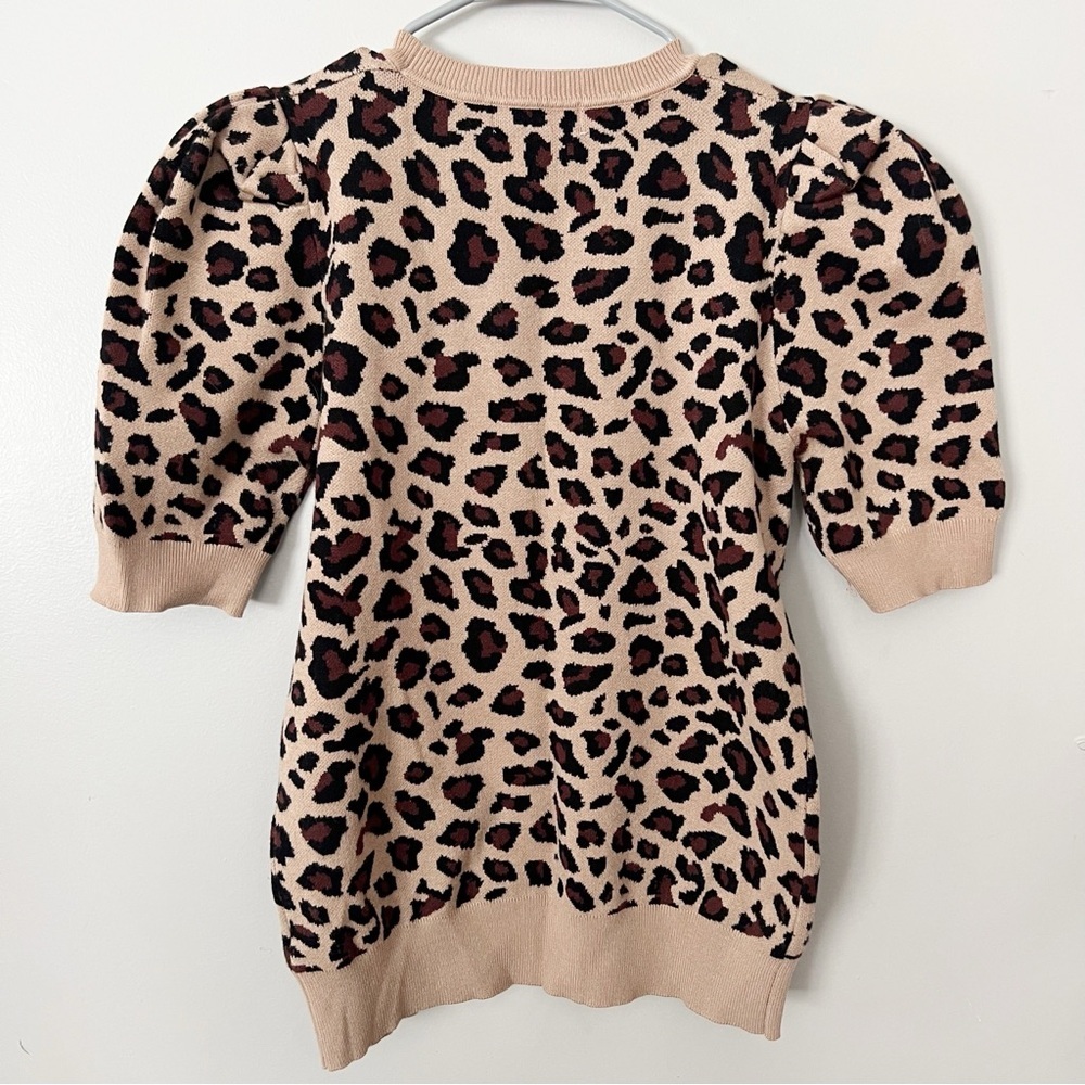 Vine & Love Leopard Print Short Puff Sleeve Sweater Large Brown Tan Animal Chic - Picture 8 of 9